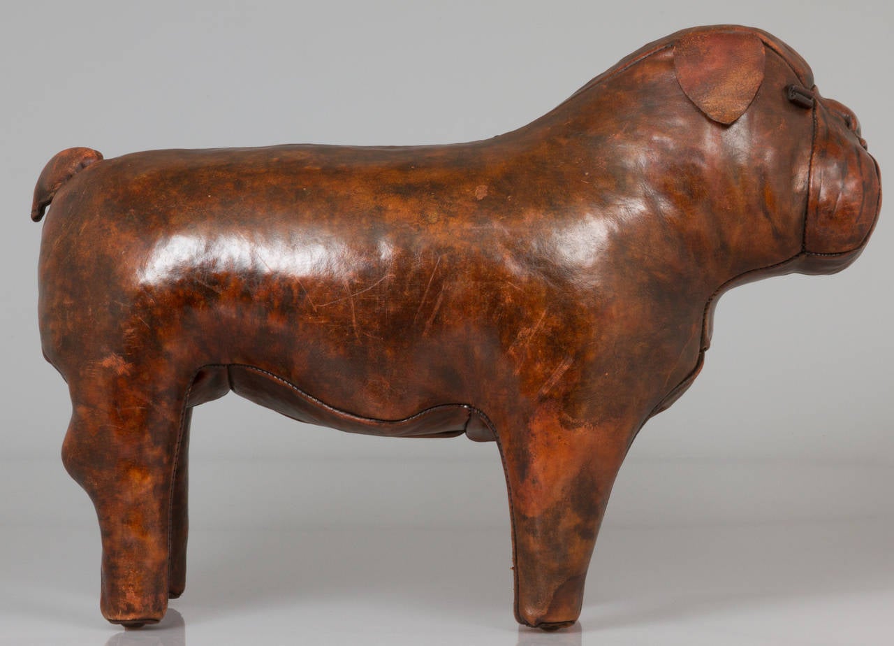 Leather Vintage Bulldog Sculpture by Omersa for Abercrombie & Fitch For Sale