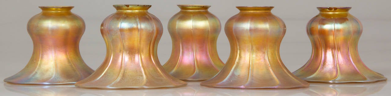 These are beautiful glass shades. They are unmarked, large and have great color in the glass.