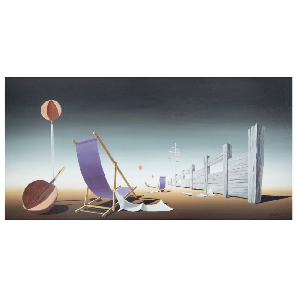 Norman Black Surrealist Beach Landscape Painting For Sale
