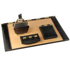 French Leather and Brass Desk Set