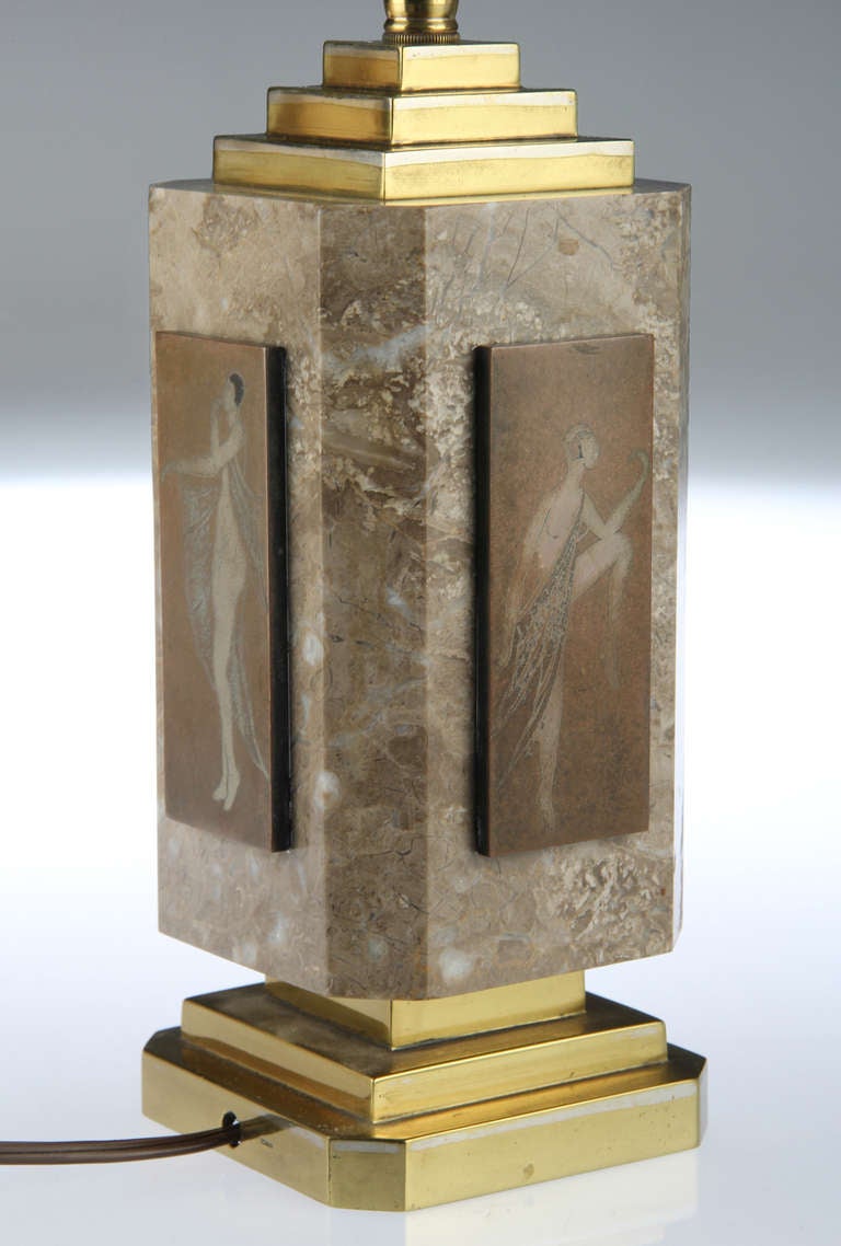 French Art Deco Lamp by Desgranges with Bronze Dinandarie Panels In Excellent Condition For Sale In Chicago, IL