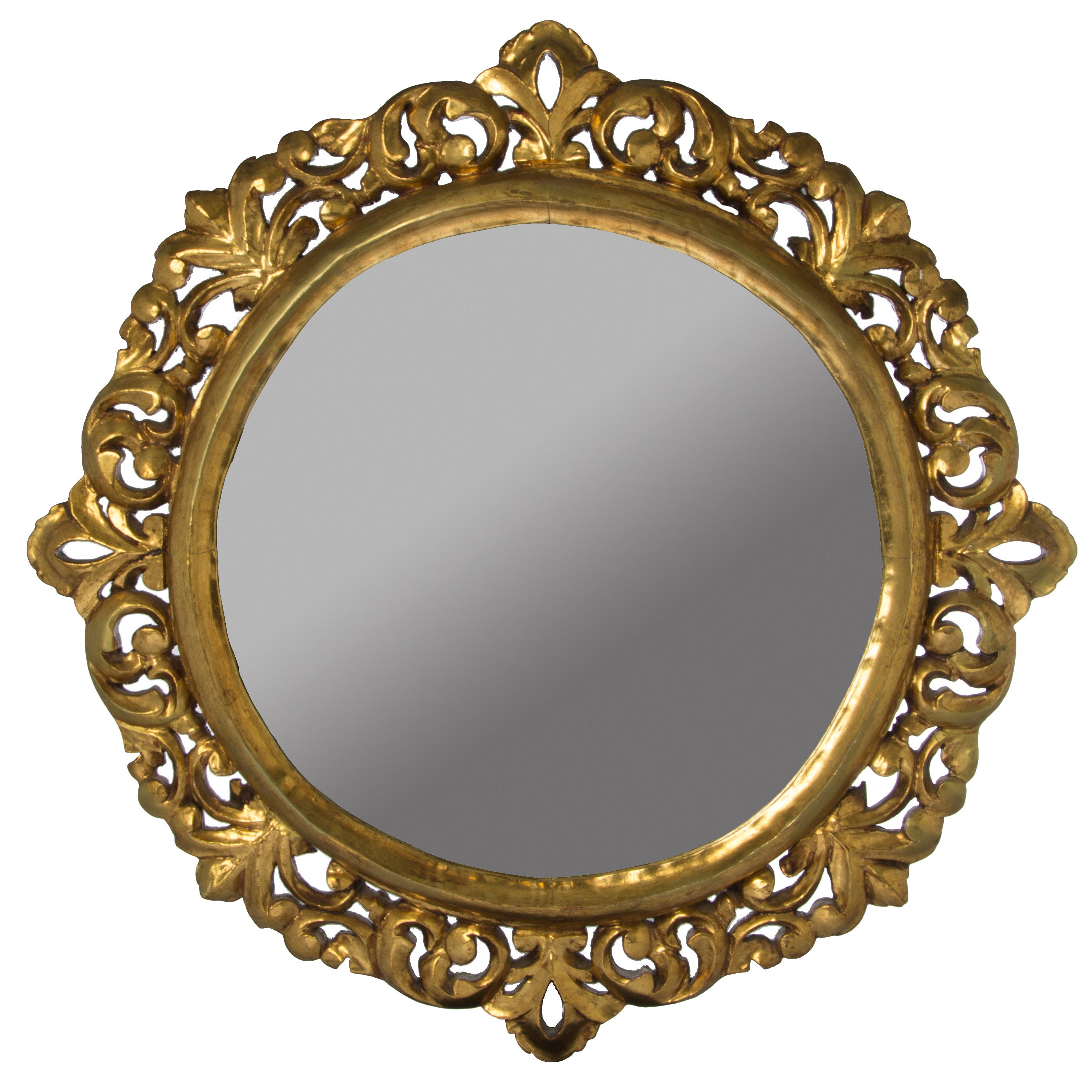 Round Hand Carved Gold Gilt Mirror