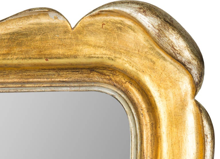 Gold and Silver Gilt Hand Carved Mirror In Excellent Condition In Chicago, IL