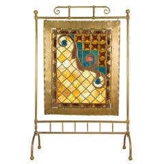 Aesthetic Movement Leaded Glass Fire Screen