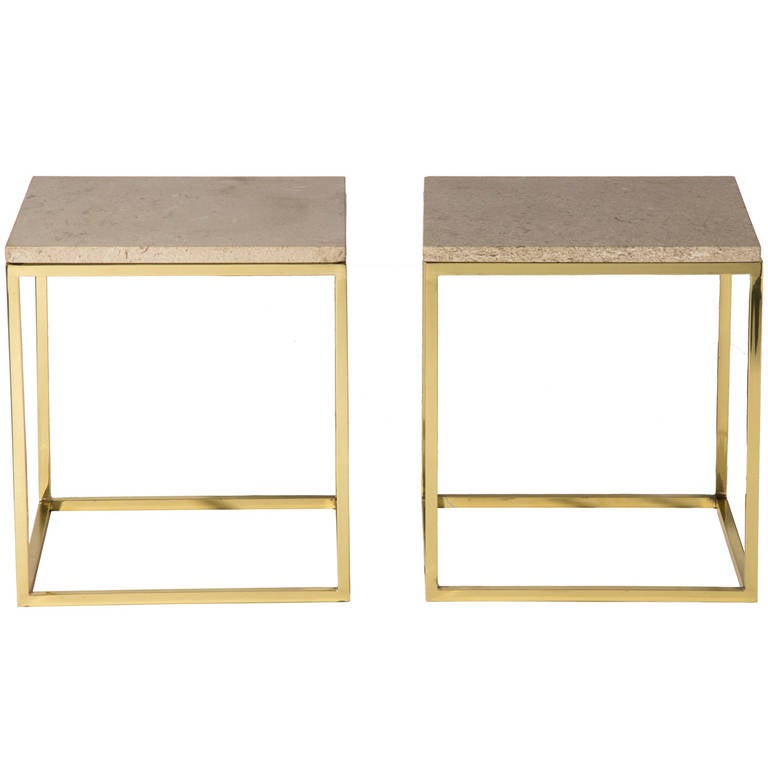 Pair of Brass and Marble End Tables at 1stDibs