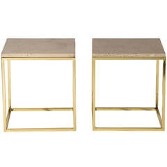 Pair of Brass and Marble End Tables