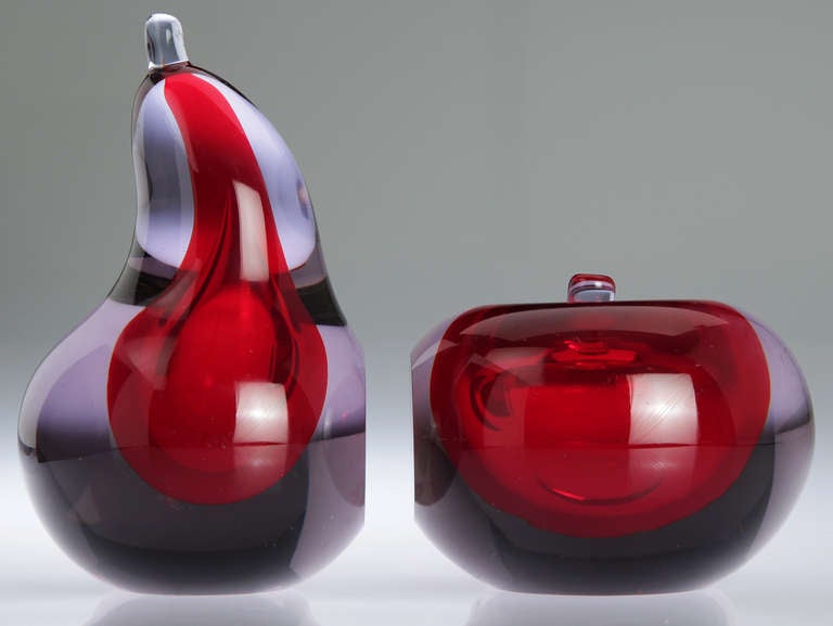 Oversized Murano Somerso Pear and Apple Bookends