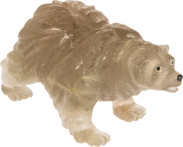 Carved Smoky Quartz Crystal Bear Sculpture, circa 1930s In Excellent Condition In Chicago, IL