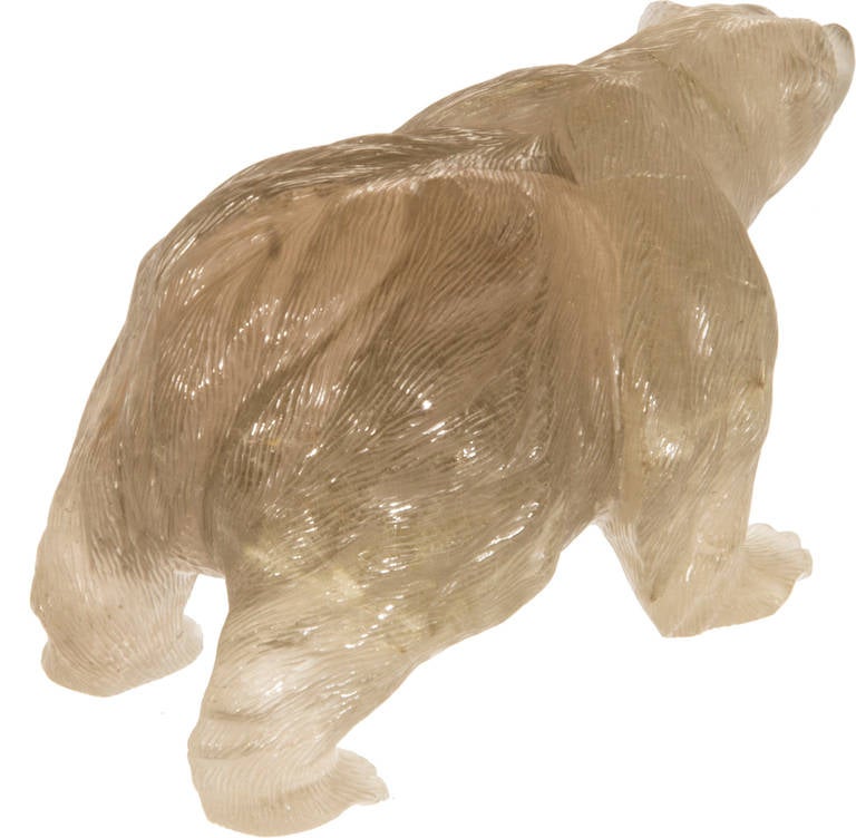 Carved Smoky Quartz Crystal Bear Sculpture, circa 1930s 1