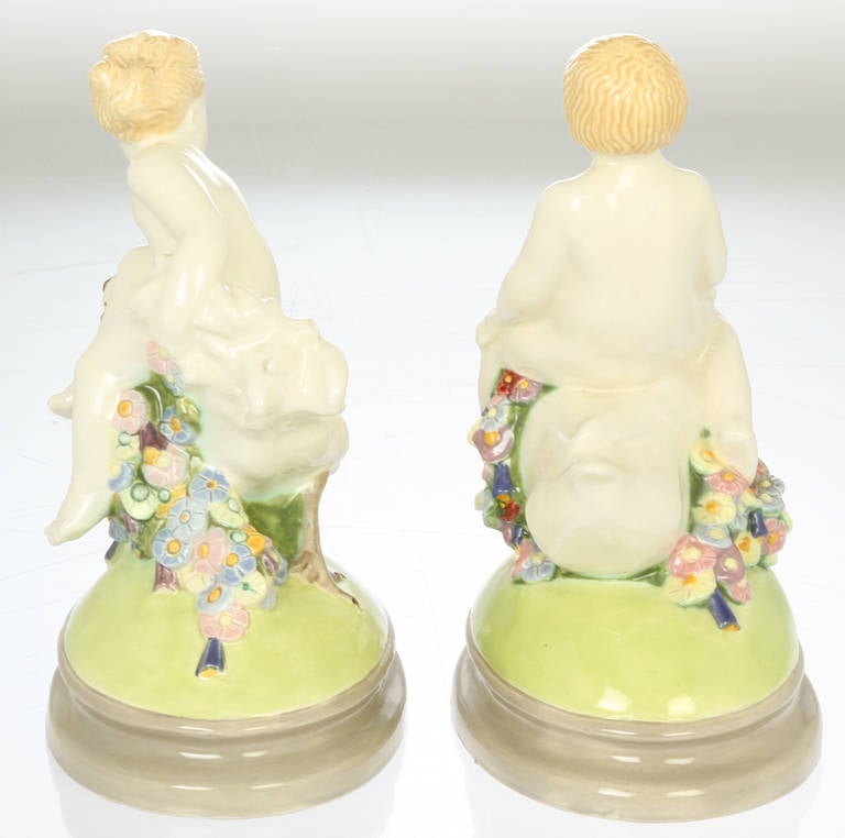 Pair of Wiener Werkstätte Ceramic Putti In Excellent Condition In Chicago, IL