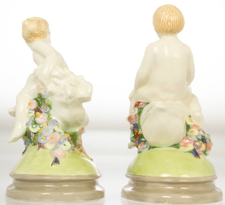 Porcelain Pair of Wiener Werkstätte Ceramic Putti
