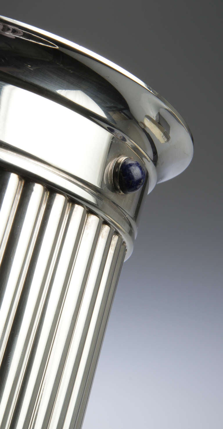Late 20th Century Fluted Silver Cartier Champagne Bucket with Lapiz Lazuli