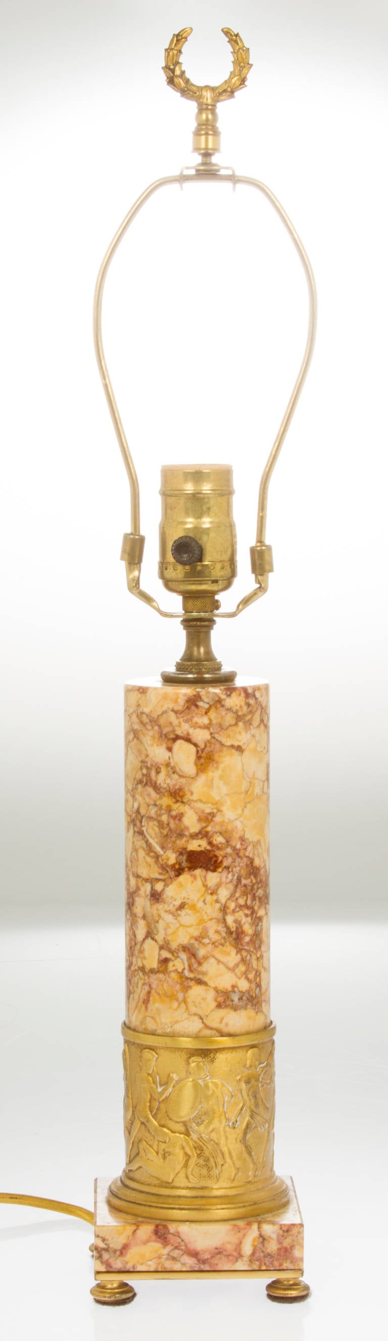 Gilt Classical Art Deco Marble and Bronze Lamp