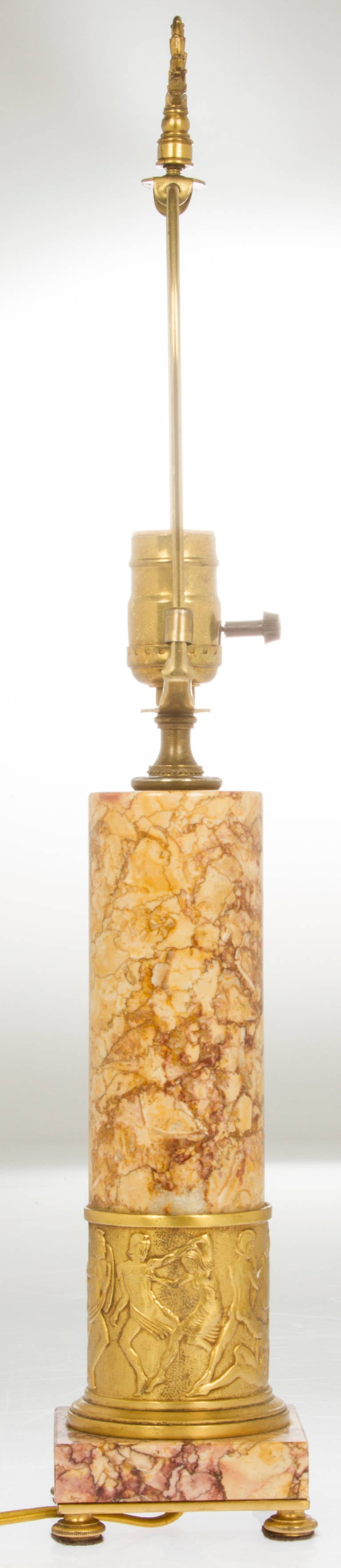 Classical Art Deco Marble and Bronze Lamp In Excellent Condition In Chicago, IL