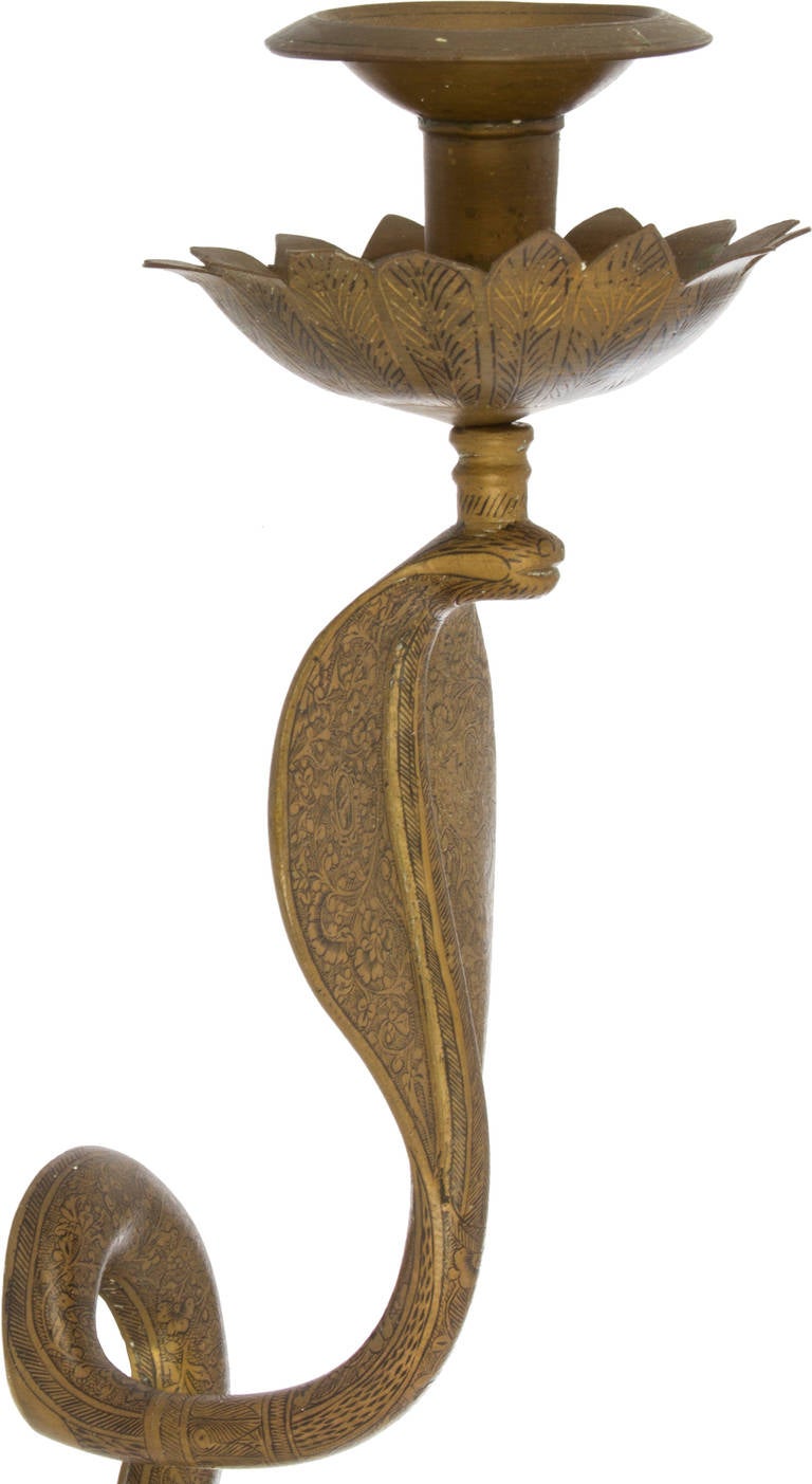Indian Pair of Decorative Cobra Snake Brass Sconces