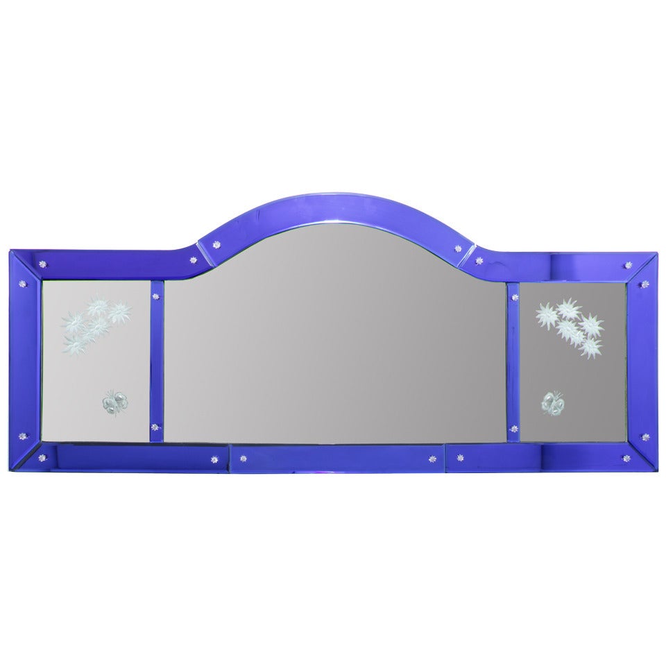 Art Deco Cobalt Blue Bordered Horizontal Mirror For Sale