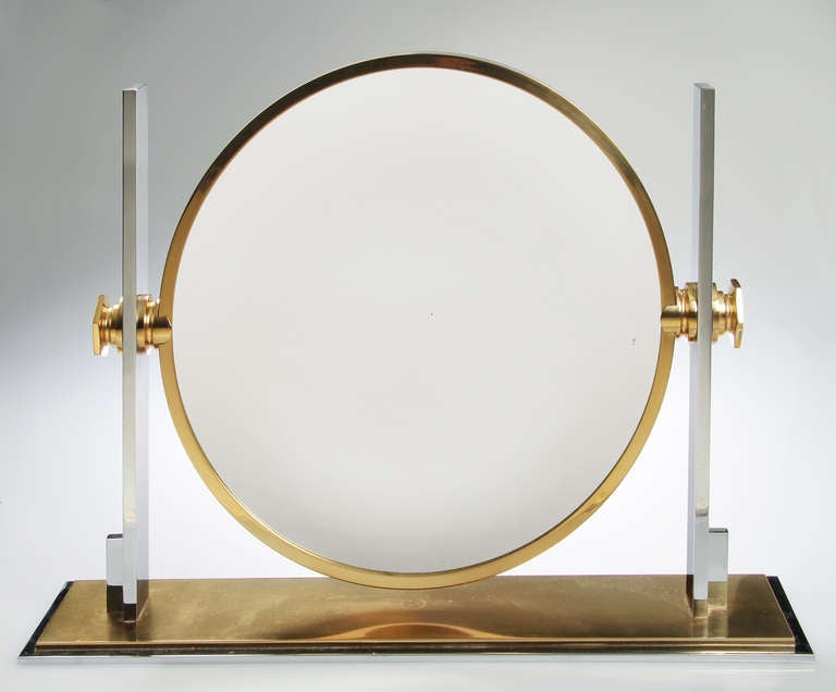 American Karl Springer Large Chrome and Brass Vanity Mirror For Sale