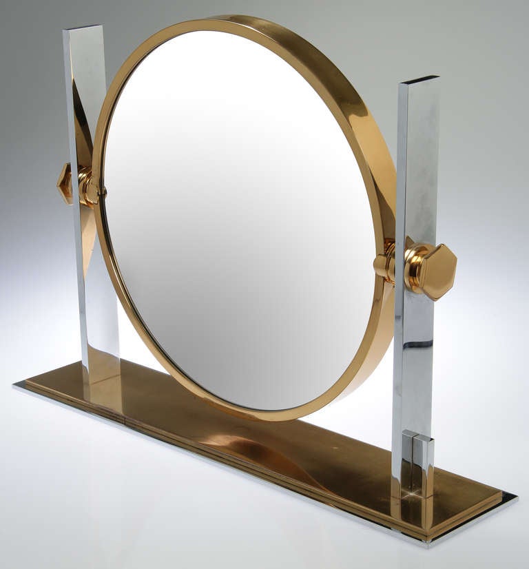 Karl Springer Large Chrome and Brass Vanity Mirror
