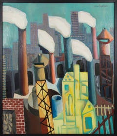 William Cantafio Oil on Canvas "Smokestacks" Painting