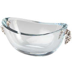 Vintage Art Deco OGH Strombergshyttan Glass Centerpiece Bowl with Sterling Silver Mounts