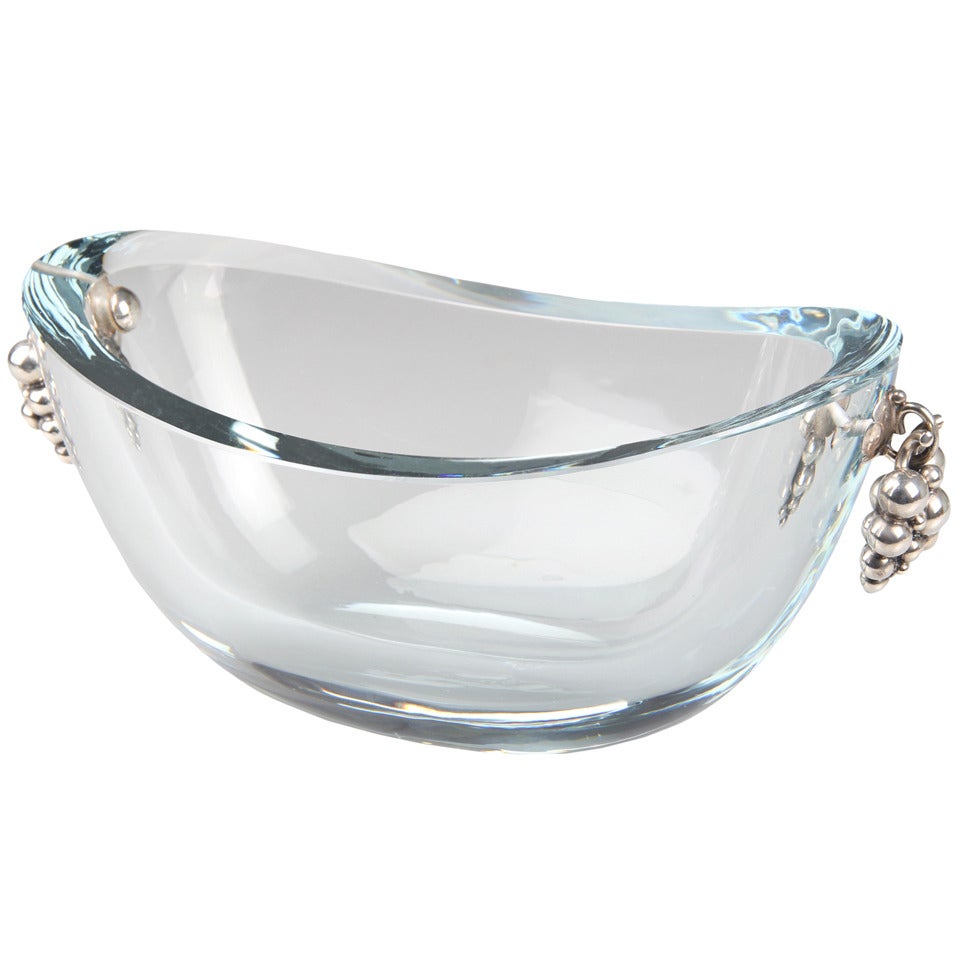 Art Deco OGH Strombergshyttan Glass Centerpiece Bowl with Sterling Silver Mounts For Sale