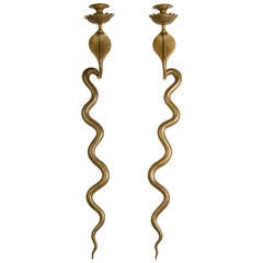 Pair of Decorative Cobra Snake Brass Sconces