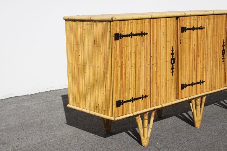 Jean Royere Style French Bamboo Sideboard In Excellent Condition In St. Louis, MO