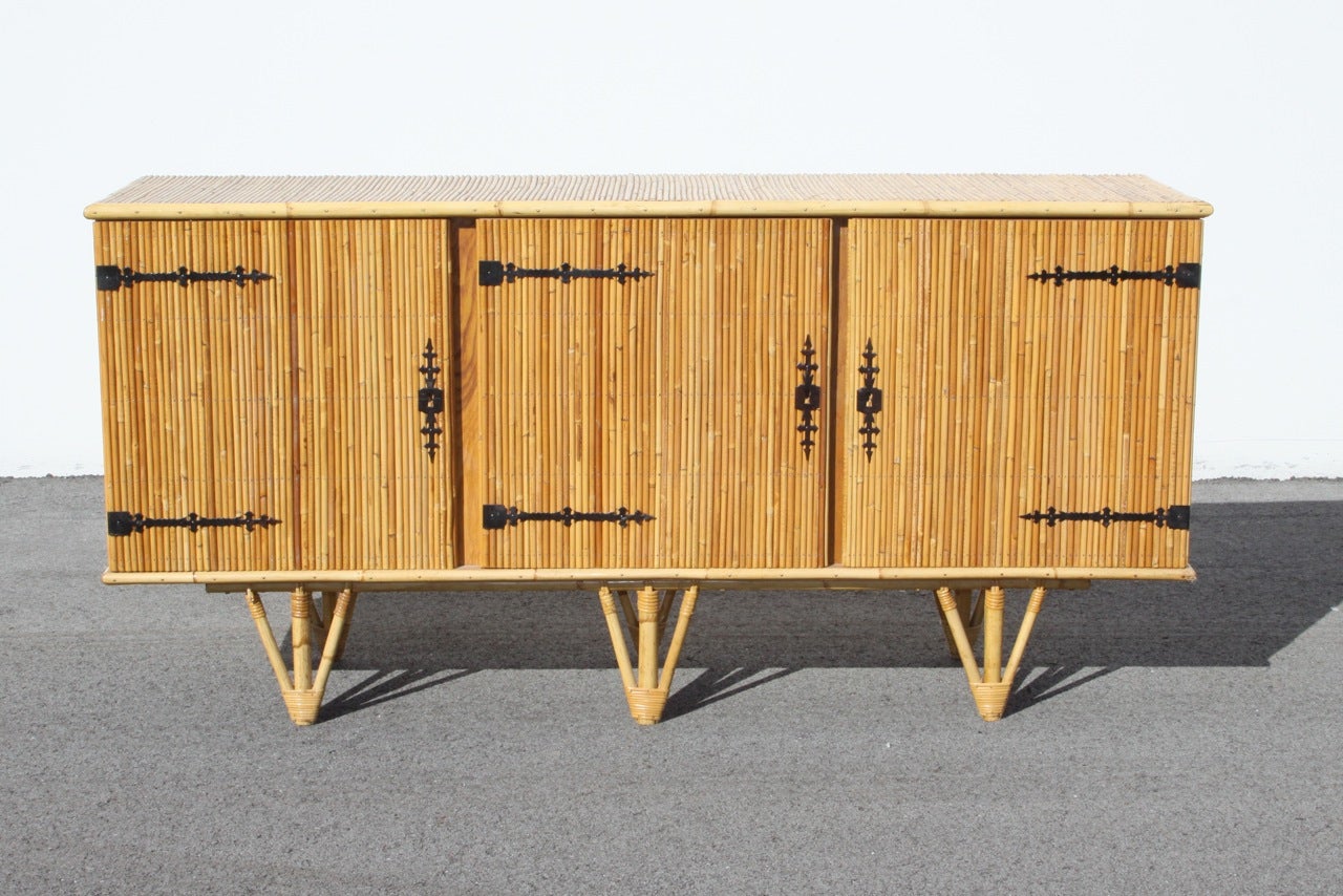 Jean Royere Style French Bamboo Sideboard