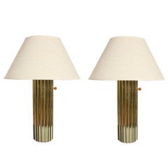 Pair of Fluted Brass Nessen lamps with bakelite knobs