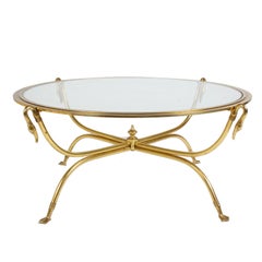 Italian Brass Swan Cocktail Table in style of Maison Bagues 