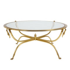 Italian Brass Swan Cocktail Table in style of Maison Bagues