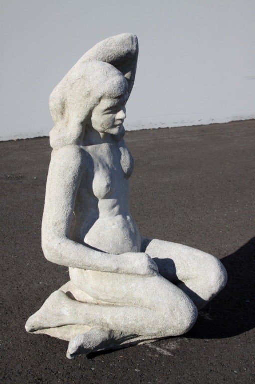 Signed Cast Stone Garden Sculpture in female form, dated 1969