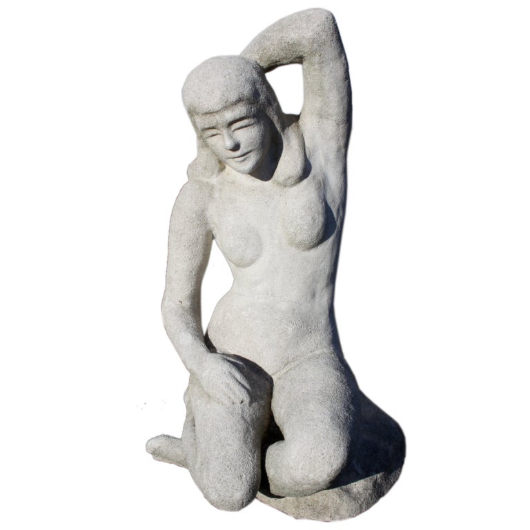 Cast Stone Garden Sculpture of Nude Woman