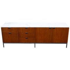 Florence Knoll Credenza With White Carrera Marble Top