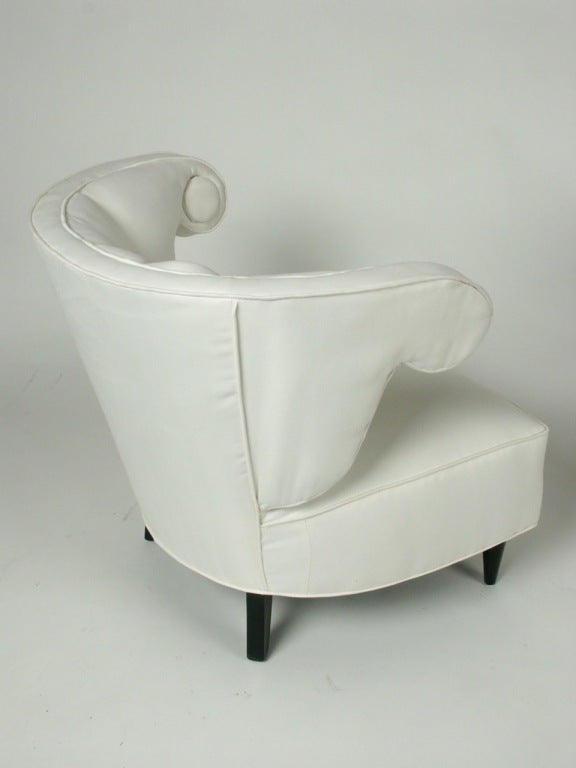 Slipper chair with scroll back