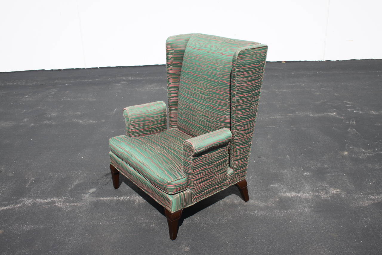 Pair of Tall Back Stylized Wingback Chairs Attributed to Grosfeld House For Sale 4