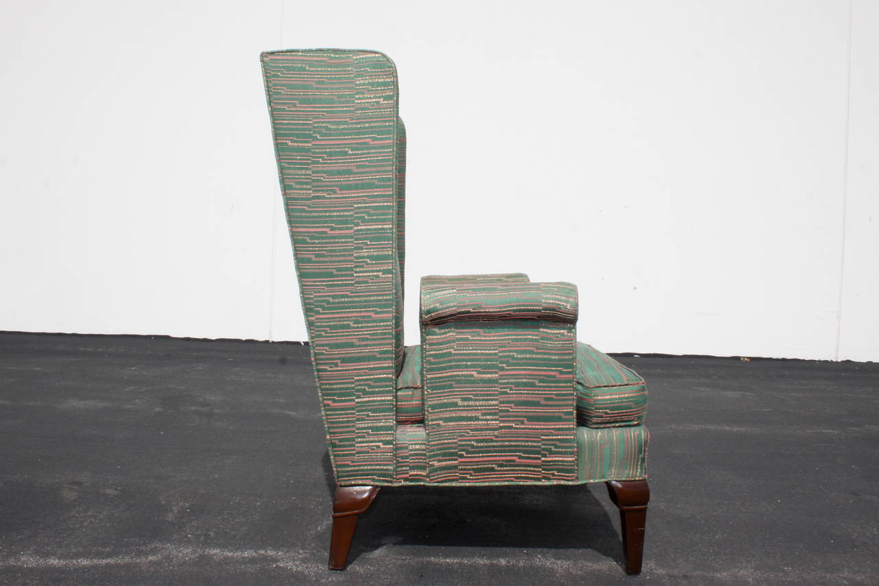 Pair of Tall Back Stylized Wingback Chairs Attributed to Grosfeld House For Sale 1