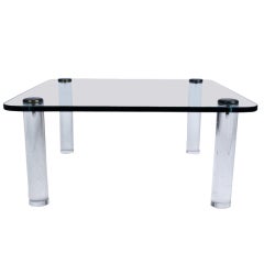 Pace, 1970s Lucite Leg Cocktail Table with Glass Top and Brass Caps 1