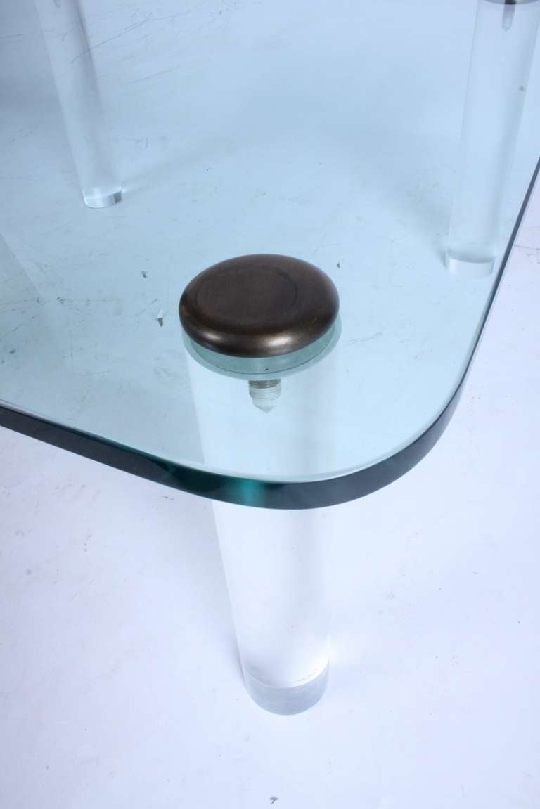 Mid-Century Modern Pace, 1970s Lucite Leg Cocktail Table with Glass Top and Brass Caps For Sale