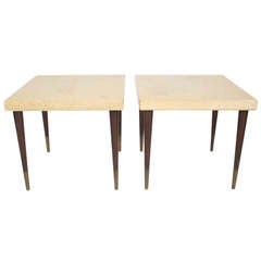 Pair of Paul Frankl Side Tables with Cork Tops