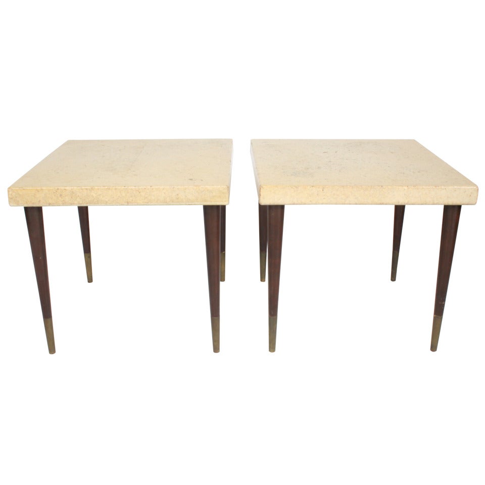 Pair of Paul Frankl Side Tables with Cork Tops