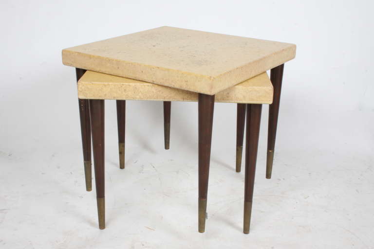 Mid-Century Modern Pair of Paul Frankl Side Tables with Cork Tops