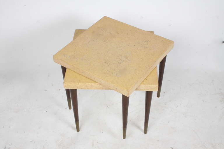 British Pair of Paul Frankl Side Tables with Cork Tops