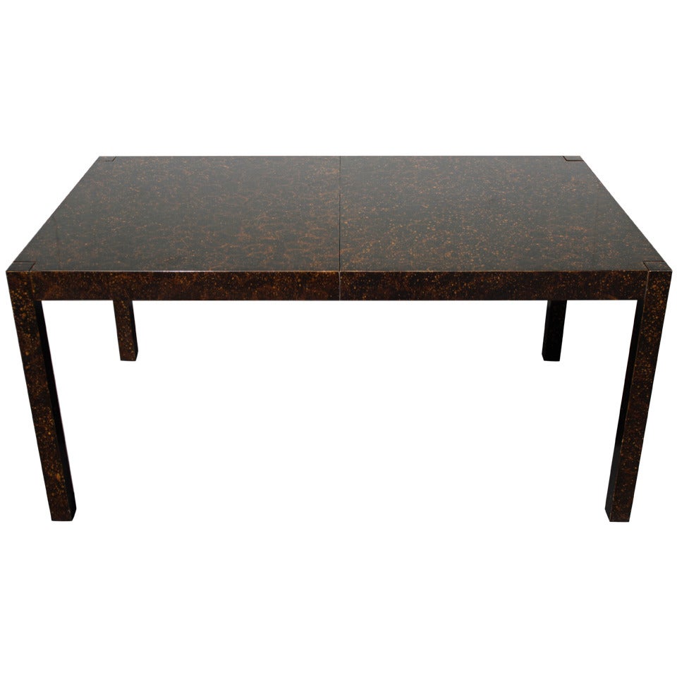 1960's Tortoise Shell Lacquer Parsons Dining Table With 2 Leaves