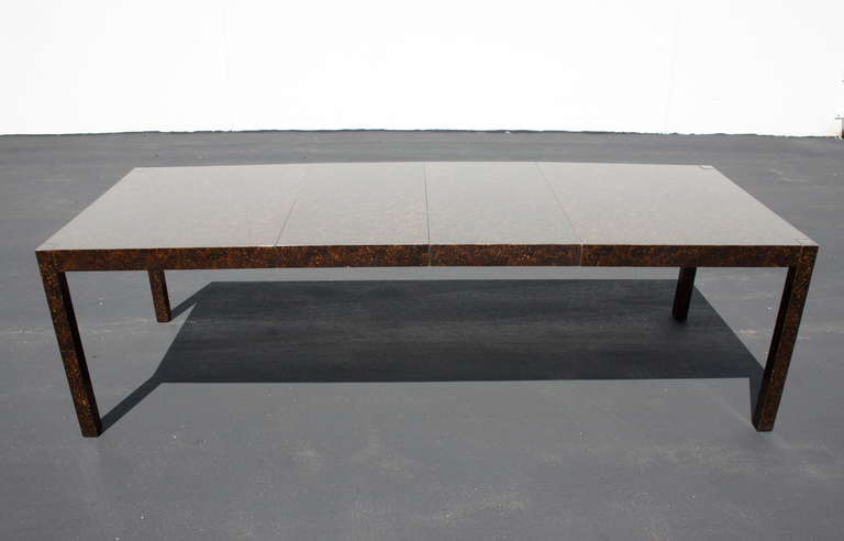 American 1960's Tortoise Shell Lacquer Parsons Dining Table With 2 Leaves