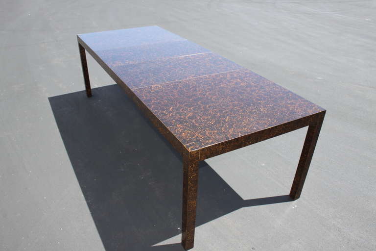 Mid-20th Century 1960's Tortoise Shell Lacquer Parsons Dining Table With 2 Leaves