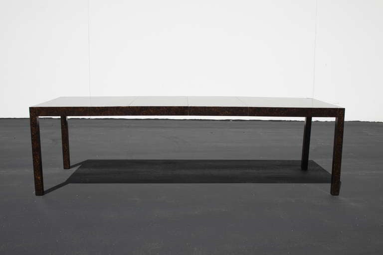 1960's Tortoise Shell Lacquer Parsons Dining Table With 2 Leaves In Good Condition In St. Louis, MO