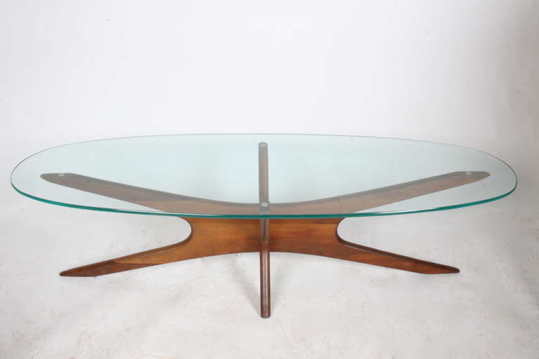 Mid-Century Modern Adrian Pearsall Coffee Table with Sculptural Base & Glass Top