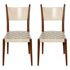 Pair of Paul McCobb Side Chairs with Leather Woven Strap Seats