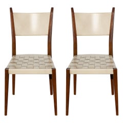 Pair of Paul McCobb Side Chairs with Leather Woven Strap Seats